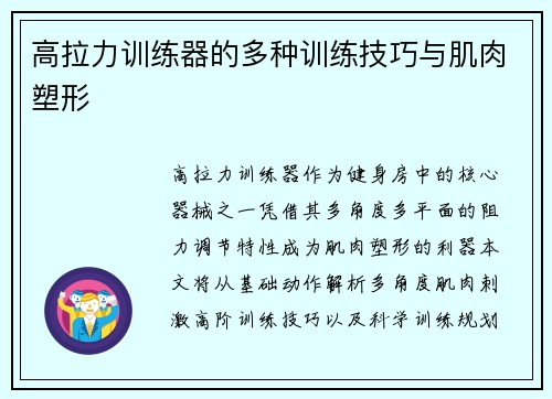 高拉力训练器的多种训练技巧与肌肉塑形